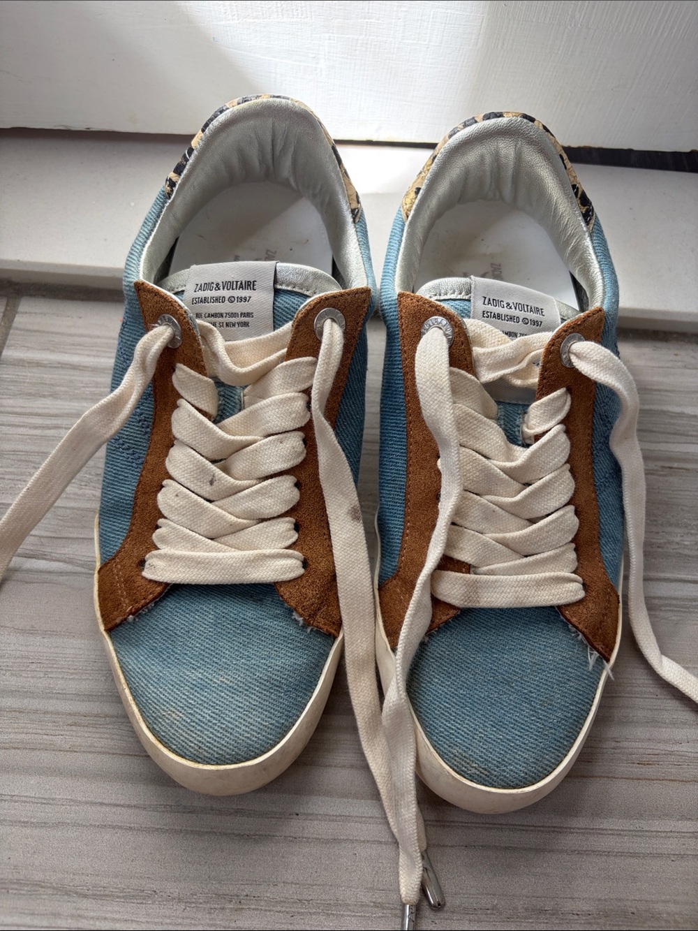 Zadig & Voltaire Light Blue Denim Sneakers with Brown Suede